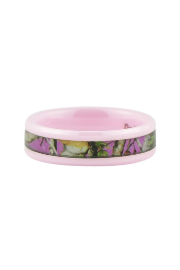 Women's Camo Hunting Camouflage Wedding Band Ring Pink/Rose/ 6mm Pink Ceramic