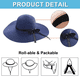 thumbnail image 3 of Sombreros de playa para mujer, sombrero de verano de ala ancha de paja grande, plegable, enrollable, sombrero para el sol UPF 50+, 3 of 5