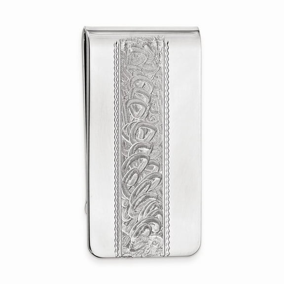 Rhodium-plated Kelly Waters Money Clip with Swirl Pattern Center; for Adults and Teens; for Women and Men