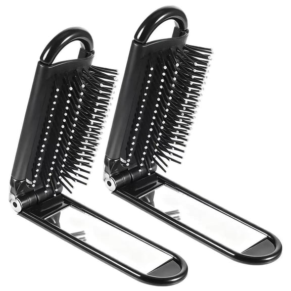 ACDANC Portable Travel Hair Brush,Small Foldable Hairbrush Compact Hair Brush with Mirror and Round Tip Nylon Bristles for Women and Men,Mini Pocket Size Comb for Car Gym Bag Purse Locker(Black)
