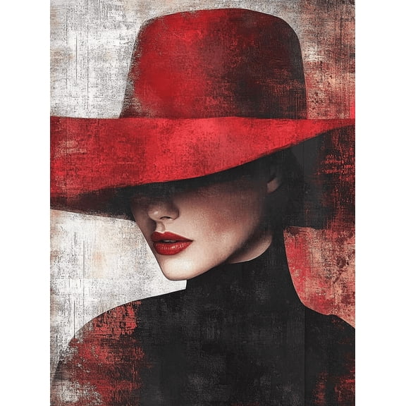 Red Hat Woman Canvas Painting Wall ArtPerfect for Living RoomOfficeBathroomDining Room Decoration.