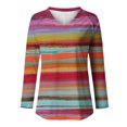 thumbnail image 4 of EQWLJWE Hauts à Manches Raglan pour Femmes, Tunique à Rayures Dégradées, T-Shirts à Manches Longues Raglan, Col en V, Automne, Décontracté, Mignon, Blouses de Baseball, 4 of 4