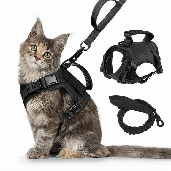 QLFYUU Cat Harness and Leash Set for Walking Escape Proof Adjustable Harness Black Color