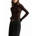 thumbnail image 2 of Top de Larga Ajustado de de Color Liso con Cuello Alto para Mujer, Camisa Transparente. Marrón Oscuro XL, 2 of 7