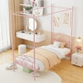 thumbnail image 4 of Yoneston Metal Canopy Platform Bed Frame Kids Poster Bed with Detachable Canopy Design, Twin, Pink, 4 of 11