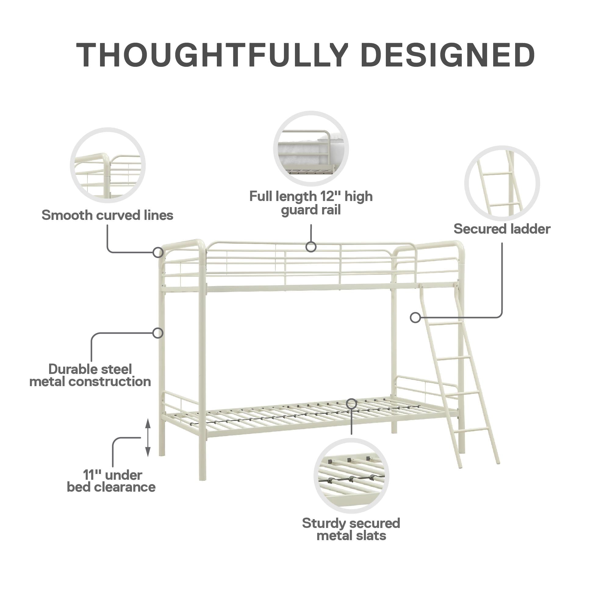 DHP Dusty Twin over Twin Metal Bunk Bed with Secured Ladder, Off White