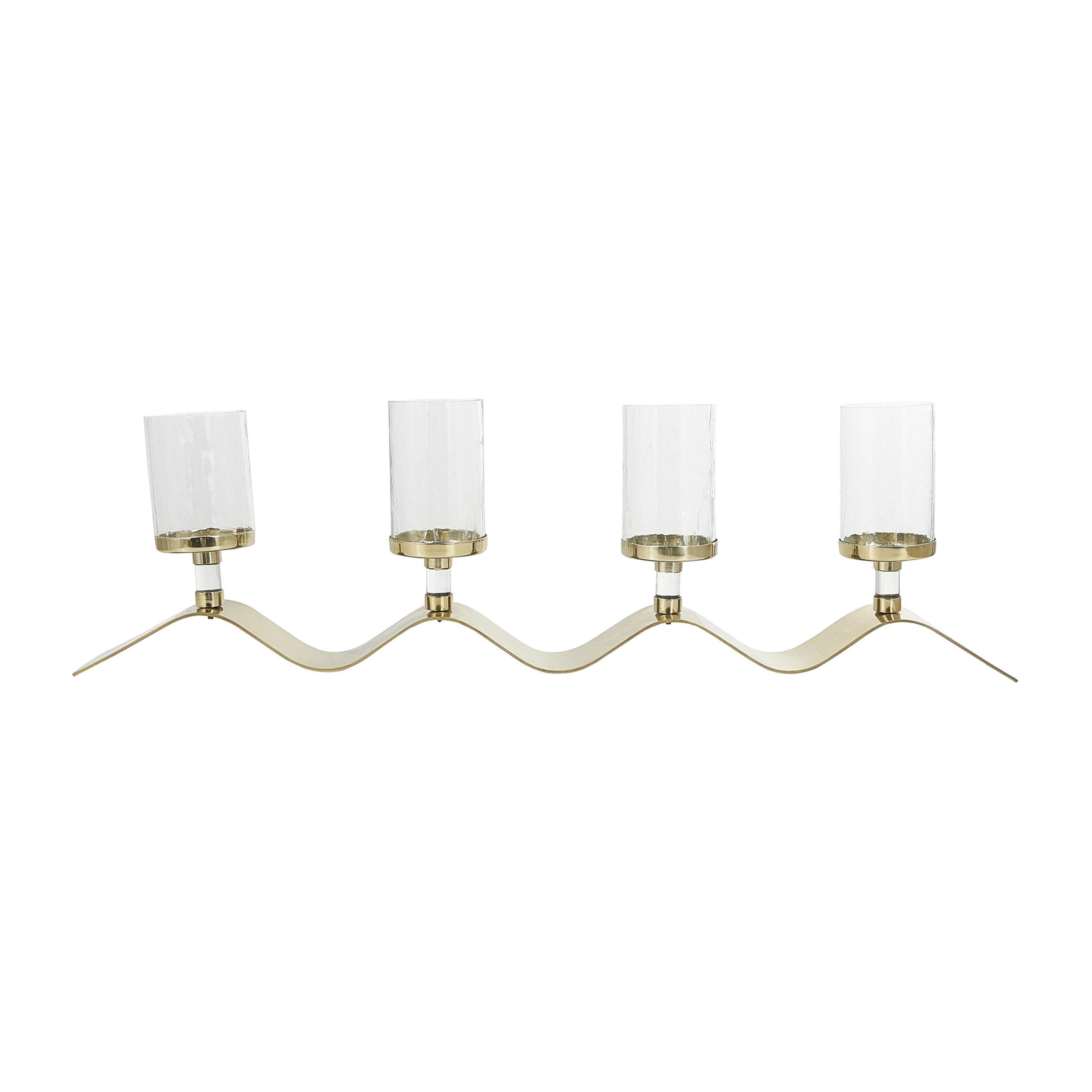 DecMode 4-Slot Champagne Stainless Steel Metal 4 Candle Hurricane Lamp with Wavy Base