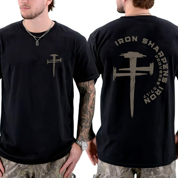 Iron Sharpens Iron Proverbs T-Shirt – Double Sided Christian Gym Shirt, Bible Verse Workout Tee, Faith Based Streetwear, Unisex Jesus Christian Fitness Clothing