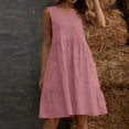 thumbnail image 5 of ClodeEU Women's Linen Blend Crinkle Sleeveless Crewneck Dress with Pockets ,Solid Color Casual Midi Dress Pink,Womens Plus XXL, 5 of 6