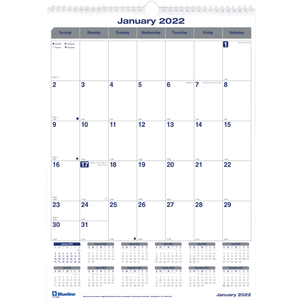 12 Months January to December Horizontal/Vertical BLUELINE 2022 Net Zero Carbon Yearly Wall Calendar 24 x 36 Laminated/Erasable C177868-22 