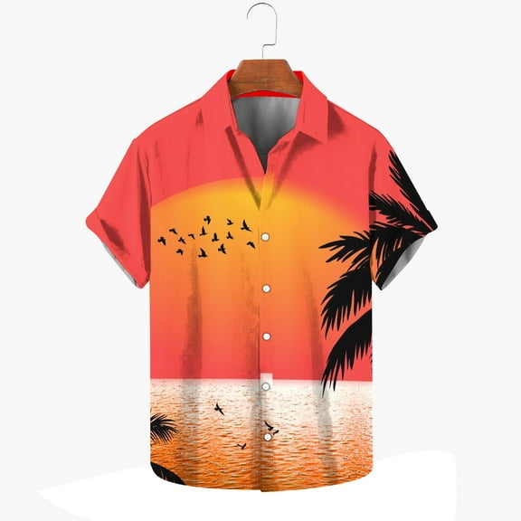 ALLLIST Men's Shirts Hawaiian Collared Big And Tall Short Sleeve Button Down Shirts Orange Casual Men's Clothing