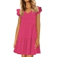 thumbnail image 2 of Under $20 Dress for Women, Womens Summer Ruffle Sleeve Dress V Neck Vacation Beach Cute Short Sundress(Hot Pink,L), 2 of 9