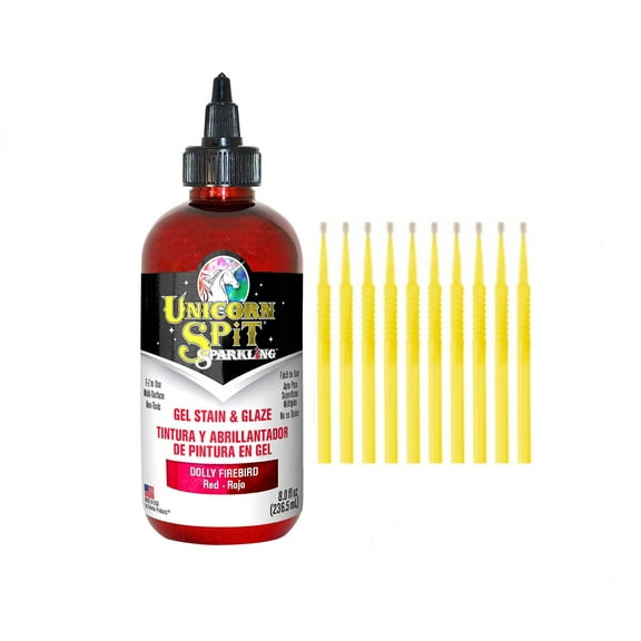 Unicorn SPiT Gel Stain & Glaze in One - 20 Complete Original & Sparkle Paint Collection with 10 TreBBies Fine Detail Sticks (8oz, Dolly Firebird)