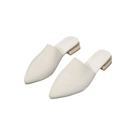 

Sanviglor Ladies Mules Closed Pointy Toe Walking Sandal Slip On Heels Sandals Street Fashion Lightweight Clogs Casual Block Chunky Slides Beige 4.5