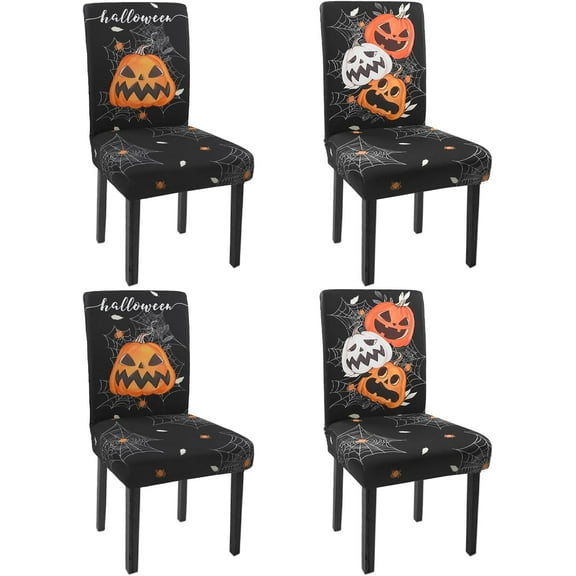 Halloween Chair Covers Set of 4 Pumpkin Ghost Spider Stretch Parsons Chair Slipcovers for Halloween Dining Room Decor Chairs Seat Protectors (Ghost Spider Web,4PCS)