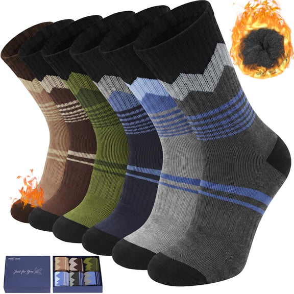 KOITHOT 6 Pairs Wool Socks Mens, Thick Warm Thermal Cozy Cushioned Winter Socks for Men, Soft Hiking Casual Work Crew Men Socks Gift Pack