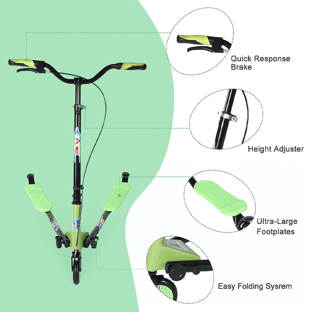Readrun Wiggle Scooter for Kids & Adults 6+, 3-Wheel Drift Scooter with Foldable Design and 4-Level Adjustable Height, Green