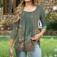 thumbnail image 5 of JTZGDY Summer Tunic Tops for Women Dressy Casual 2025 Fashion 3/4 Lenght Sleeve Floral Printed Ruched Pleated Crewneck Graphic T-Shirts Loose Fit Curvy Hem Blouse Army Green#02 XXL, 5 of 7