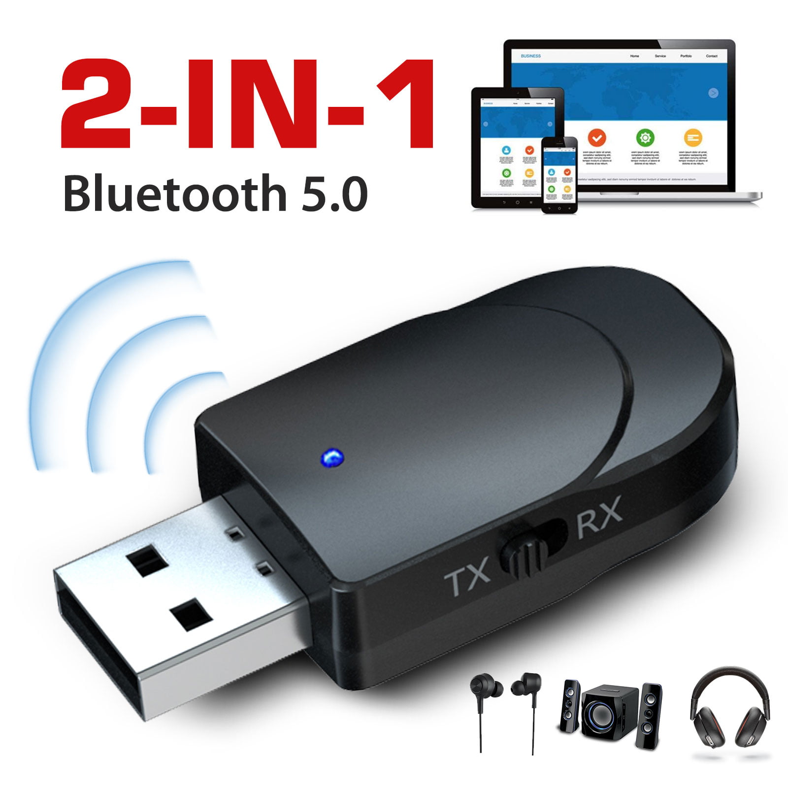 2IN1 Bluetooth Wireless Adapter Dongle/Transmitter/Modulator for PC TV Headphone 