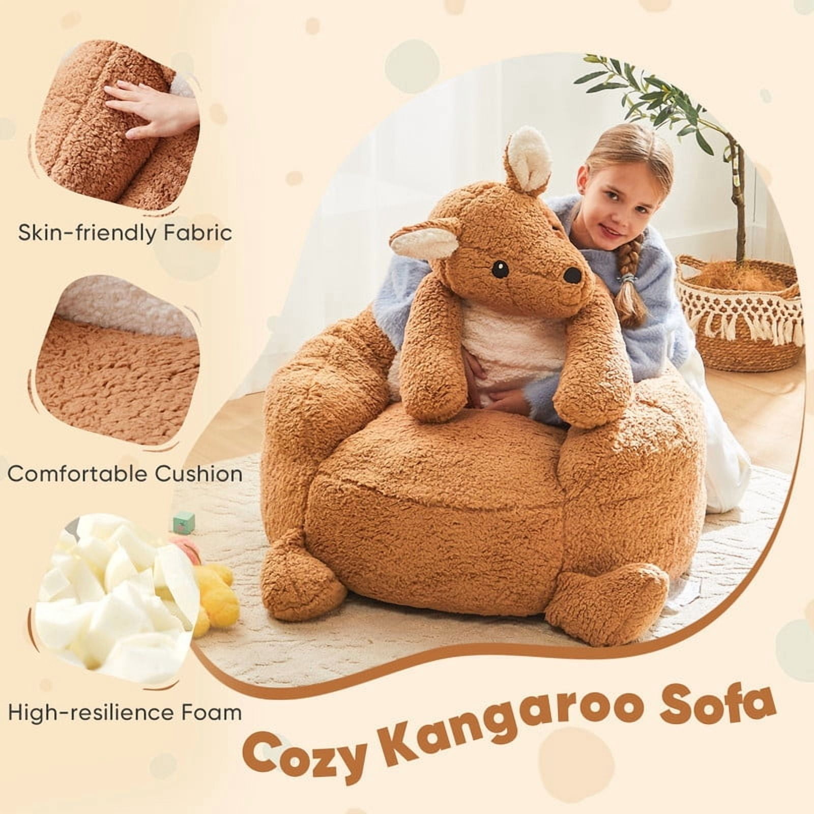 Gianna Kids Bean Bag Chair, 31 Inch Stuffed Toddler Couch with Faux Rabbit Fur Cover for Teens & Kids, Comfy Lazy Sofa Chair for Reader, Living Room, Bedroom, Brown
