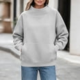 thumbnail image 5 of Sweatshirts for Women Cozy Mock Neck Pullover Top Drop Shoulder Long Sleeve Sweatshirt with Front Pocket Relaxed Fit Winter Warm Clothing, 5 of 9