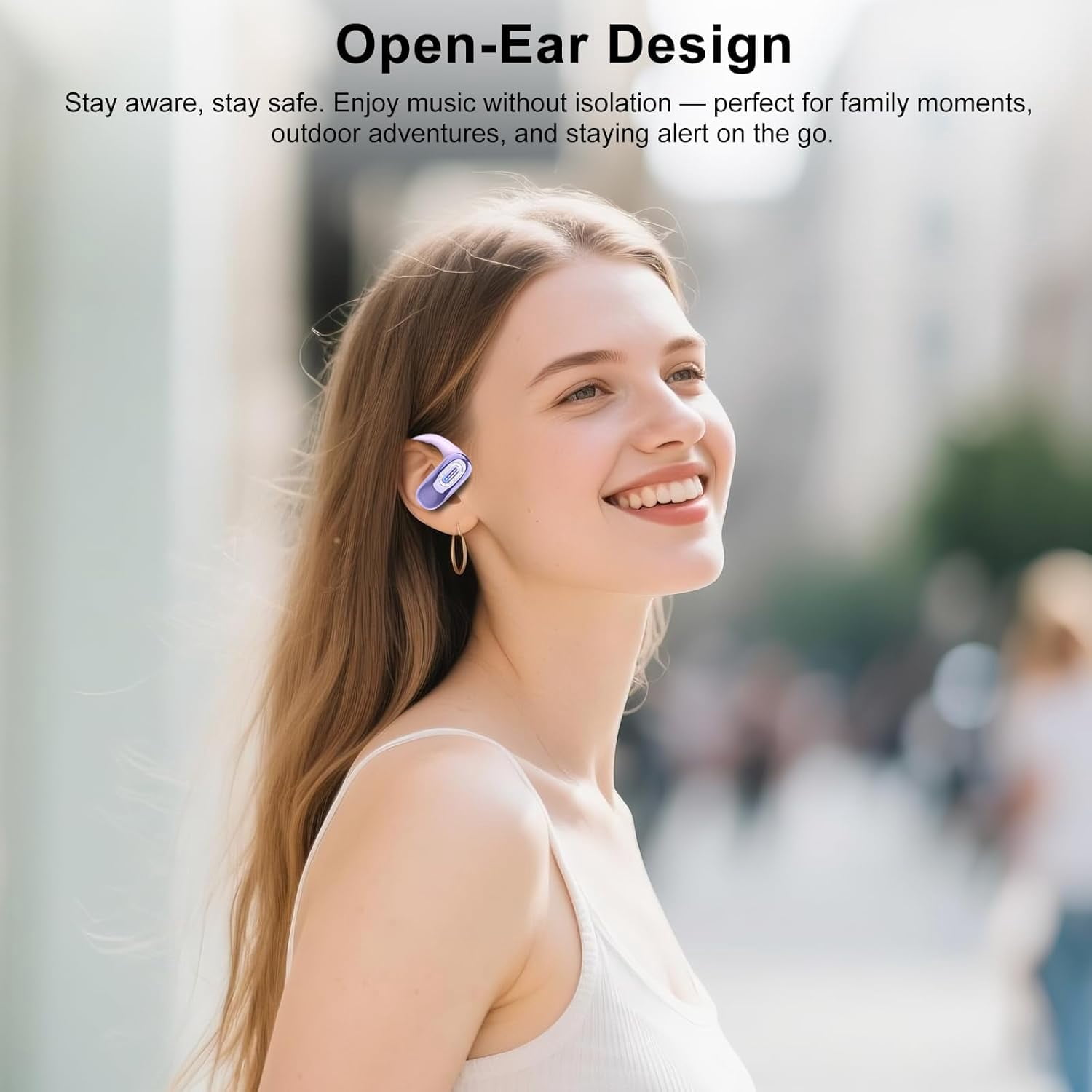 Open Ear Headphones, Bluetooth 5.4 Earbuds, 50H, Air Conduction Ear buds, HD Stereo Bass Over Ear Earphones with Earhooks, Ultra-Comfort Secure Fit, Waterproof Headset for Working Sports, Dark Purple