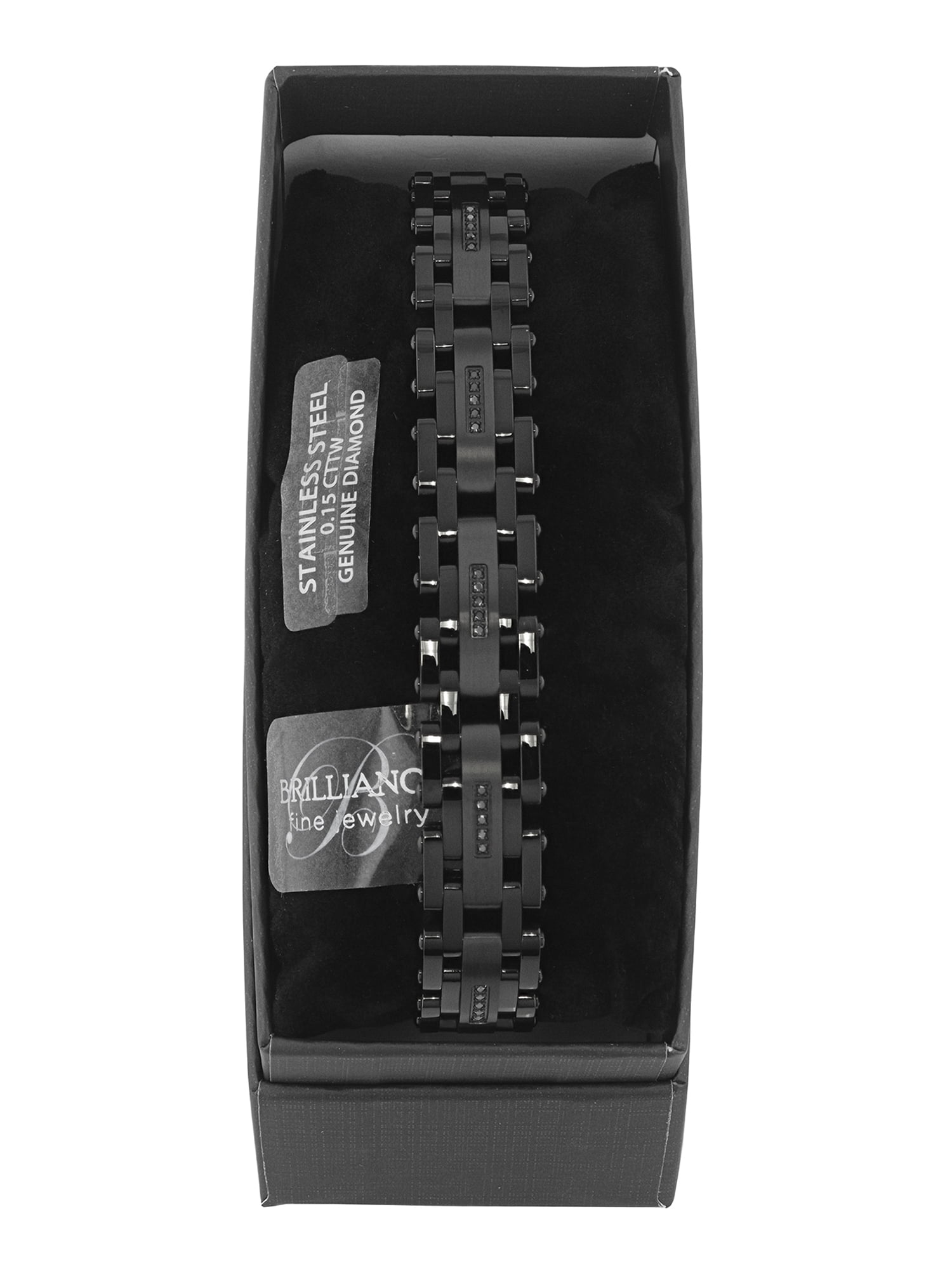 Men's 0.15 ctw Black Diamond Black Finish Steel Link Bracelet