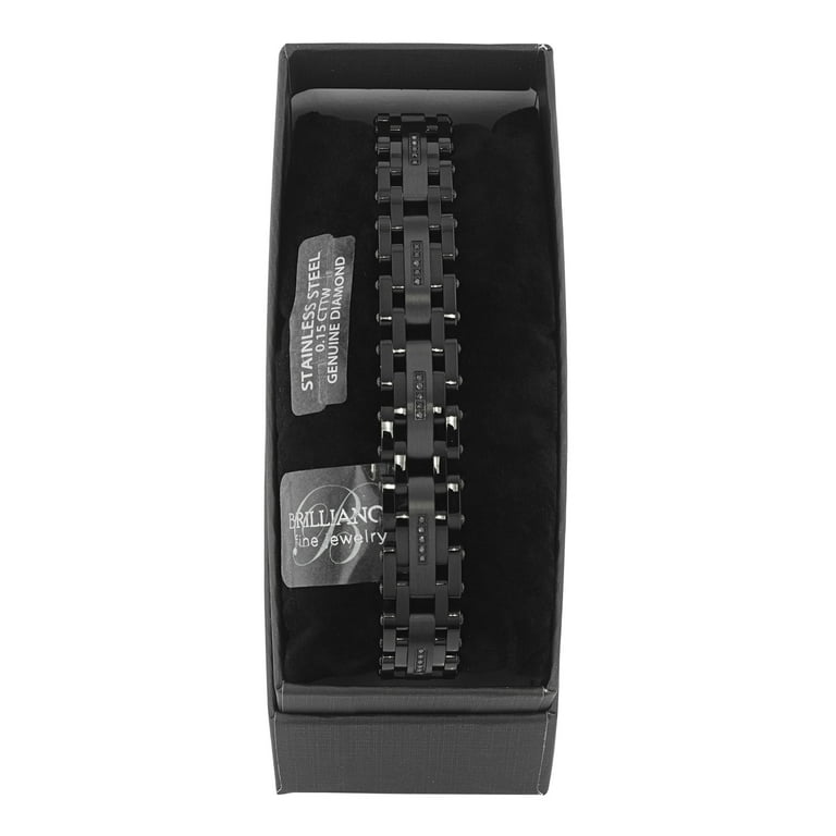Men's 0.15 ctw Black Diamond Black Finish Steel Link Bracelet