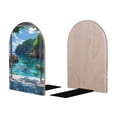 thumbnail image 2 of Susaid Tropical Paradise Window View Print Wooden Bookends Decorative Book Ends for Shelves Heavy Books Holder Organizer Non-Slip Desk Book End for Kids Room Office School 1 Pairs, 2 of 8
