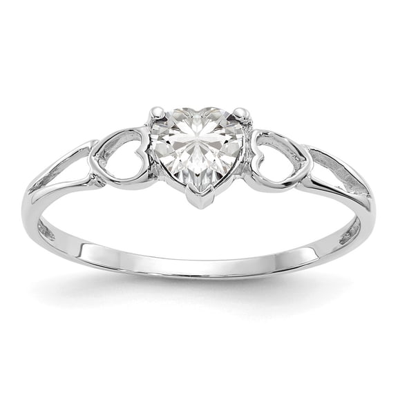 10K White Gold Ring Band with Stones (04) April Topaz (White) Heart