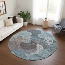Addison Rugs Chantille Indoor/Outdoor Transitional Geometric Teal Machine Washable Round Rug, 8' x 8'