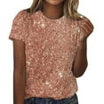 thumbnail image 2 of Liquidation Aujourd'hui Iumwxz Blouses Décontractées T-Shirts Basiques pour Femmes Blouses pour Femmes Tuniques à Imprimé Pailleté Hauts Col Rond Manches Courtes Blouse Hauts pour Dames Athlétique Rendez-Vous, 2 of 4