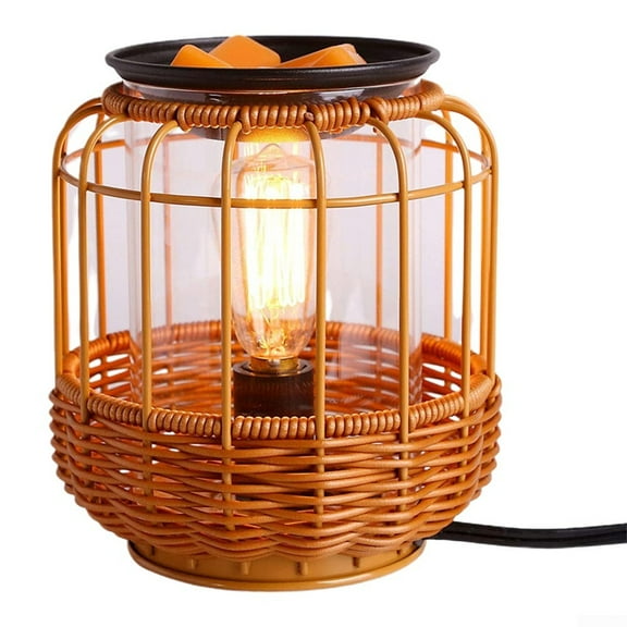 Edison Style Rattan Metal Candle Warmer for Scented Wax Melts,Wicker scentsy Wax Melter Warmer Oil Lamp Style Candle Warmer.