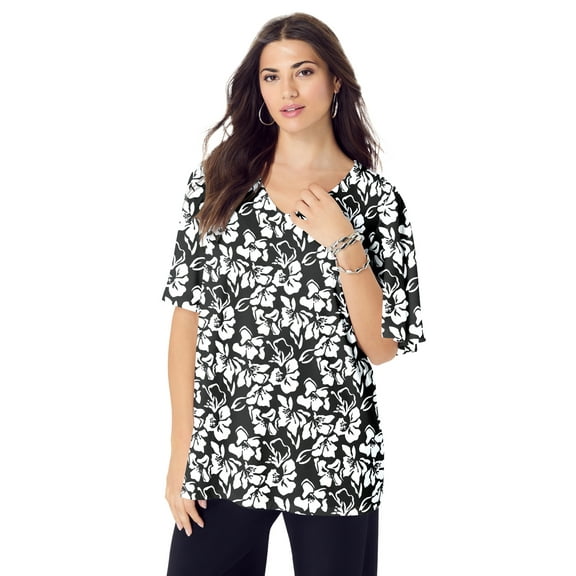 Roaman's Women's Plus Size Flutter Sleeve Ultrasmooth Fabric Tee