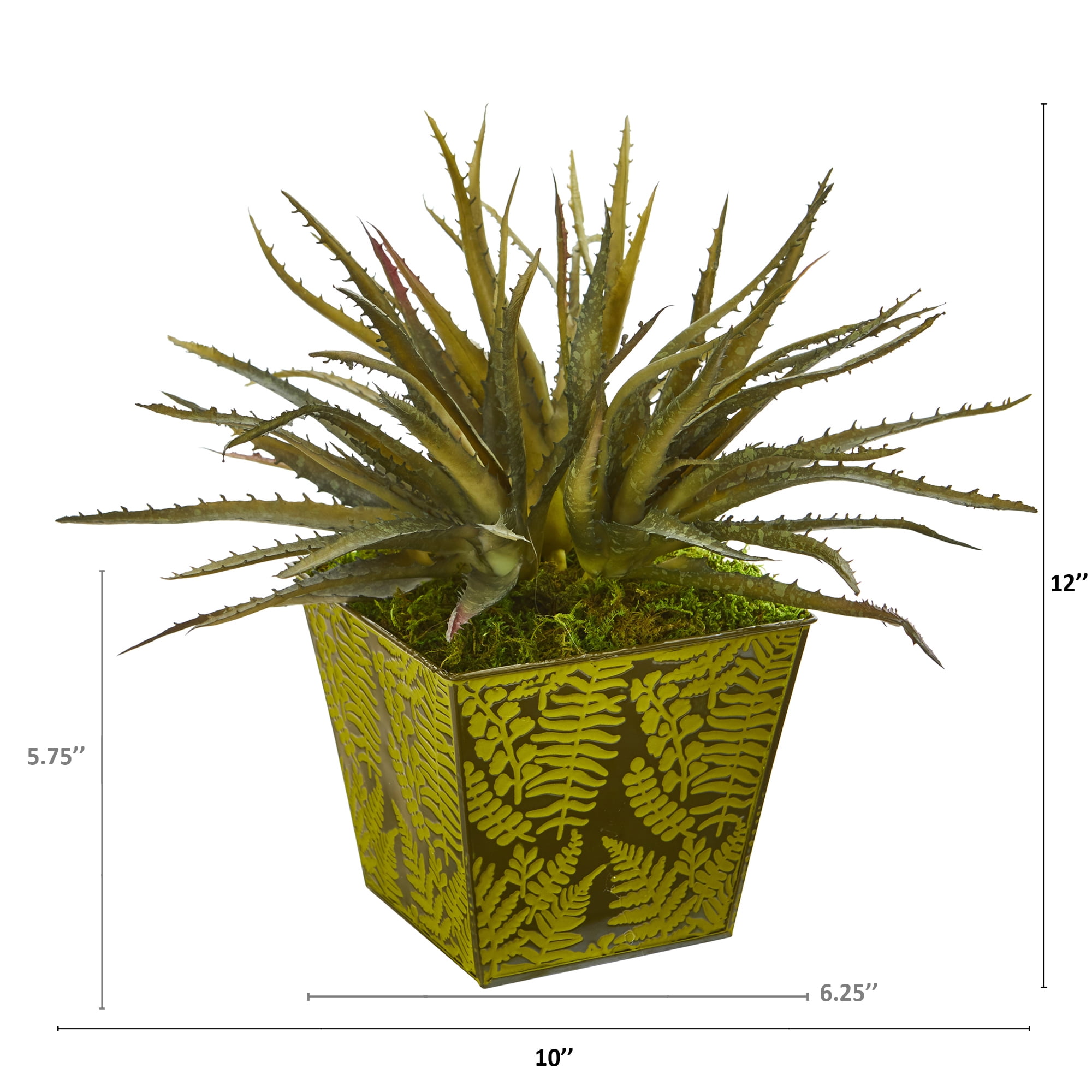 Nearly Natural 12in. Aloe Succulent Artificial Plant in Green Tin Planter
