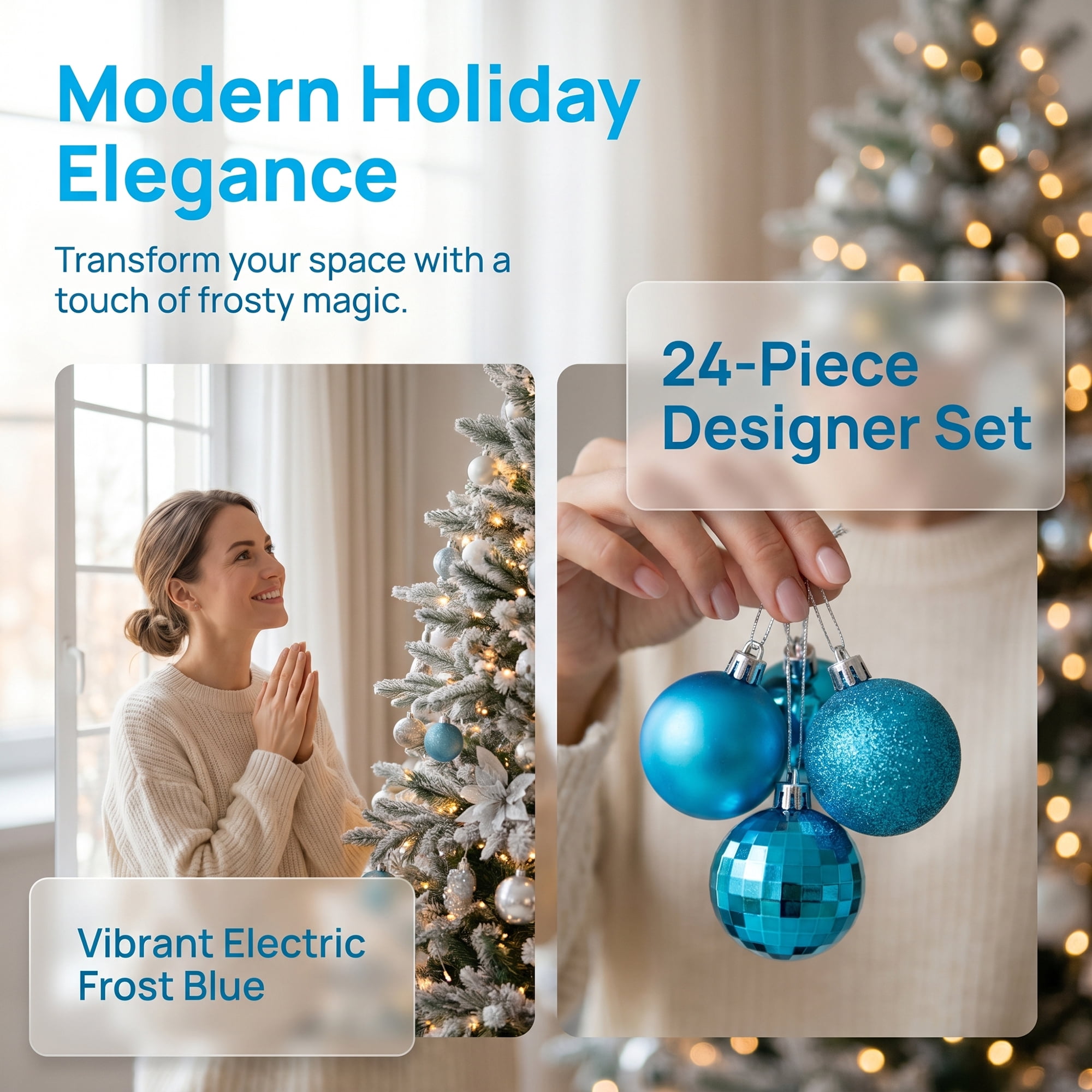 Unique Bargains 24Pcs Christmas Hanging Baubles Shatterproof Ornaments Light Blue 1.6"
