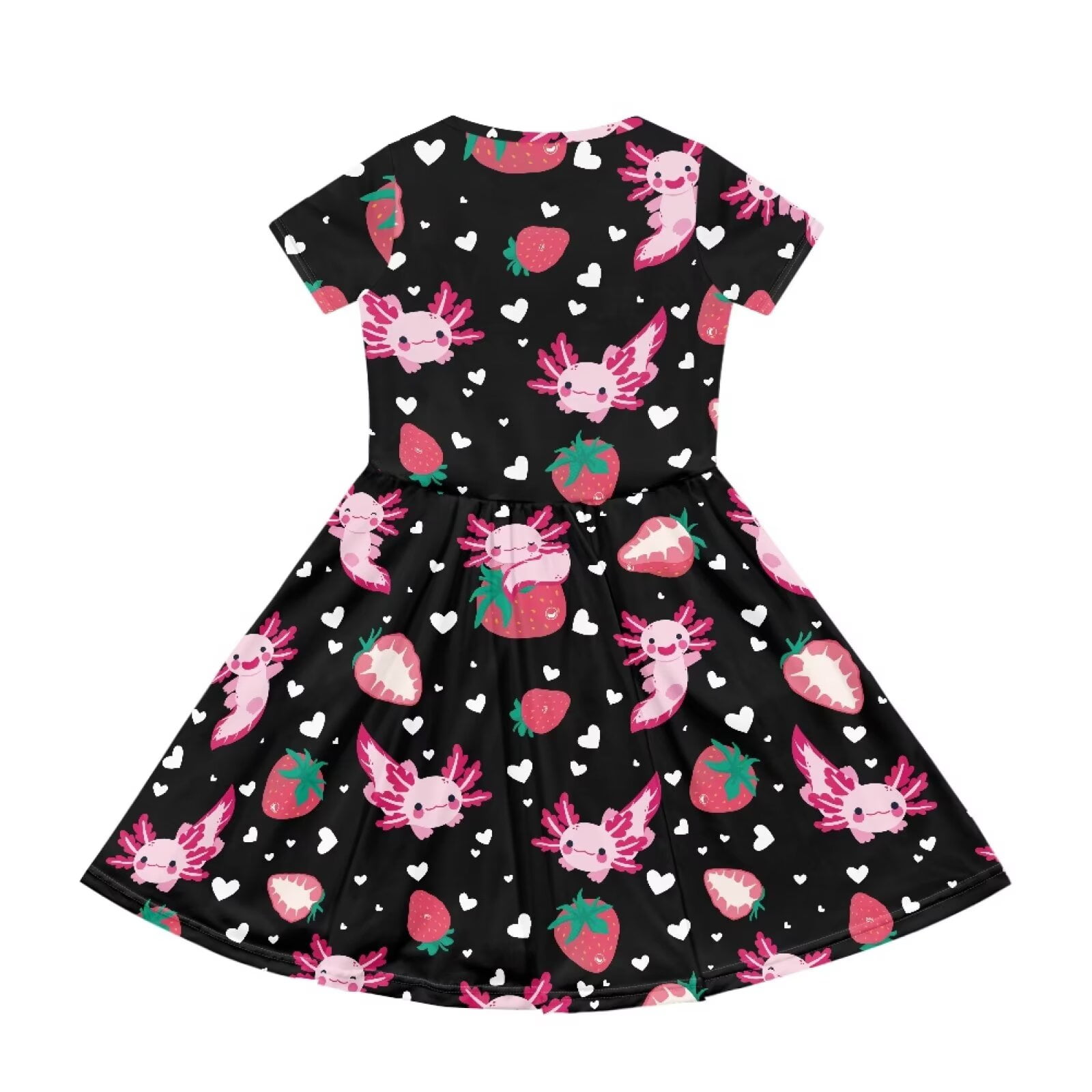 Uourmeti Axolotl Swing Dress Girls Summer Cute Short Sleeve Knee A-line Dresses Strawberries Trendy Soft Crew Neck Party Dress Casual Beach Dresses with Pockets