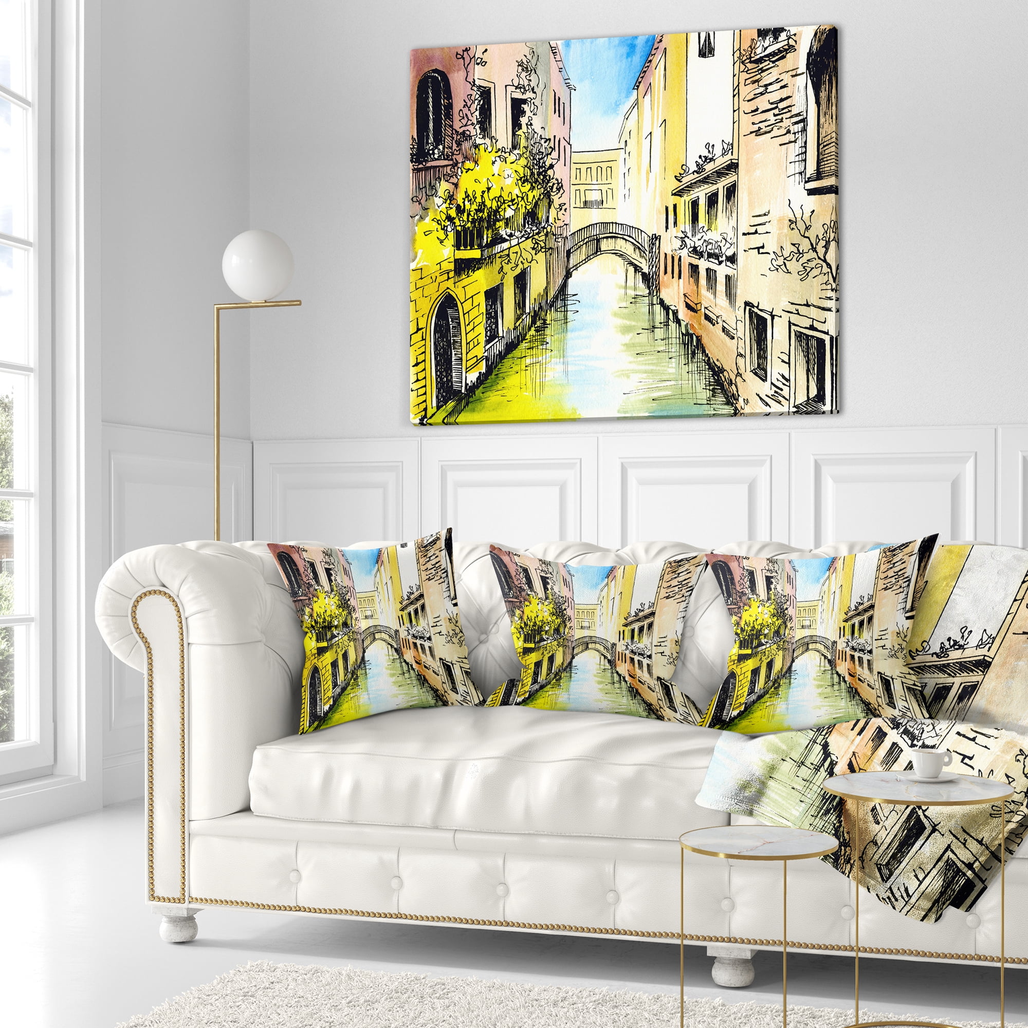 Designart Canal in Venice - Cityscape Throw Pillow - 18x18