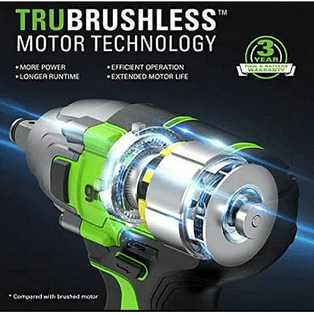 Greenworks - 24 Volt 1/2” Brushless Cordless Impact Wrench with 2Ah Battery and Charger - Green