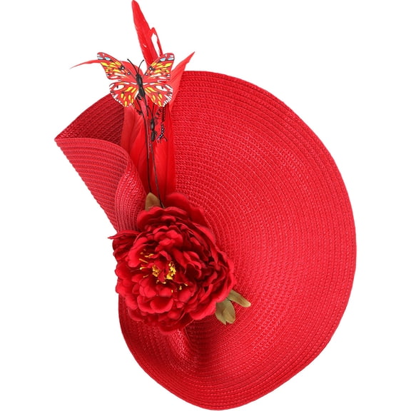 UPKOCH Tea Party Headpiece Fascinator Hat Red Fabric 1Pcs for Women Bridal Wreath