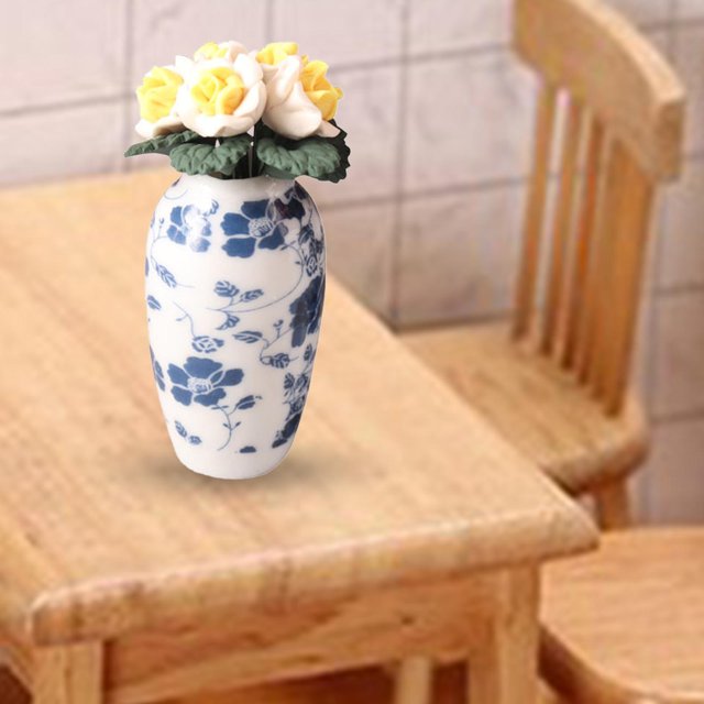 Casa de Muñecas a Escala 1:12 Hugo Jarrón de casa de muñecas Flor en Maceta Amarillo