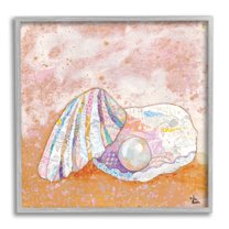 Stupell Industries Collaged Clam Shell Pearl Mixed Speckled Ephemera Painting Gray Framed Art Print Wall Art, Design by Lisa Morales