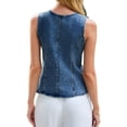 thumbnail image 3 of Sleeveless Crew Neck Women Slim Fit Button Down Denim Vest Tops, 3 of 5