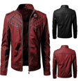 thumbnail image 3 of Chaqueta de cuero de PU con cremallera fresca para hombre Chaqueta de gran tamaño con solapa de motocicleta, 3 of 4