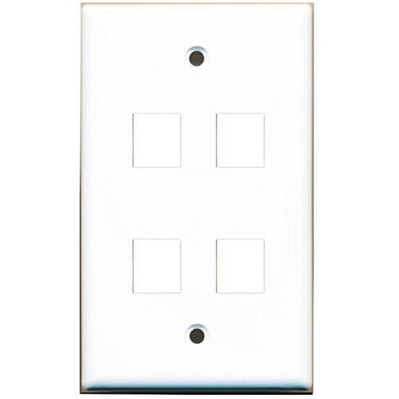 RiteAV Blank Wall Plate for Keystone Jacks - White 1 Gang 4 Port