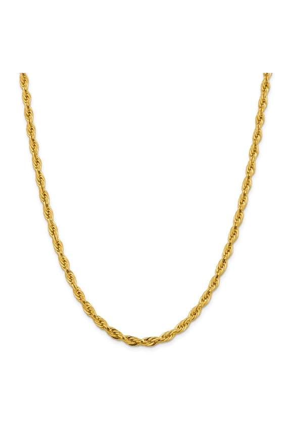 Real 14kt Yellow Gold 4.75mm Semi-Solid Rope Chain; 16 inch; Lobster Clasp; for Adults and Teens; for Women and Men