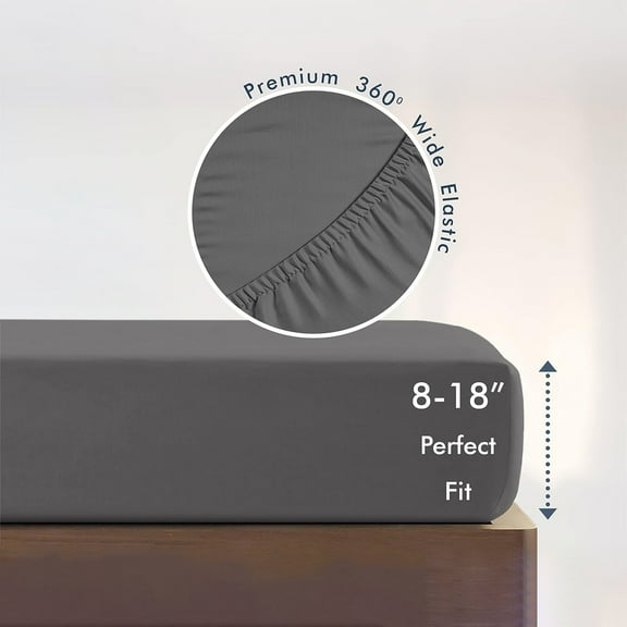 Fitted Sheet,Fitted Sheet Full,King Size Fitted Sheet Only with Full Elastic & Built in Corner Sheet Straps to Prevent Shifting,Soft & Breathable Brushed Bottom Sheet(Gray 80*60*12in)