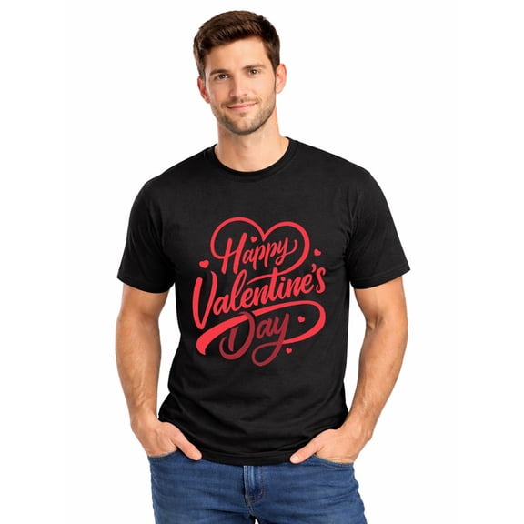 Graphic Short Sleeve T-Shirt for Men Loose Fit Crewneck with Valentine's Day Tee Soft Cotton Fabric on Black Fabric Valentine Theme