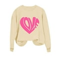 thumbnail image 3 of Crewneck Sweatshirts Valentines Day Tops Womens Long Sleeve Love Heart Printed Loose Pullover Fall Spring Clothes (XS, Beige), 3 of 7