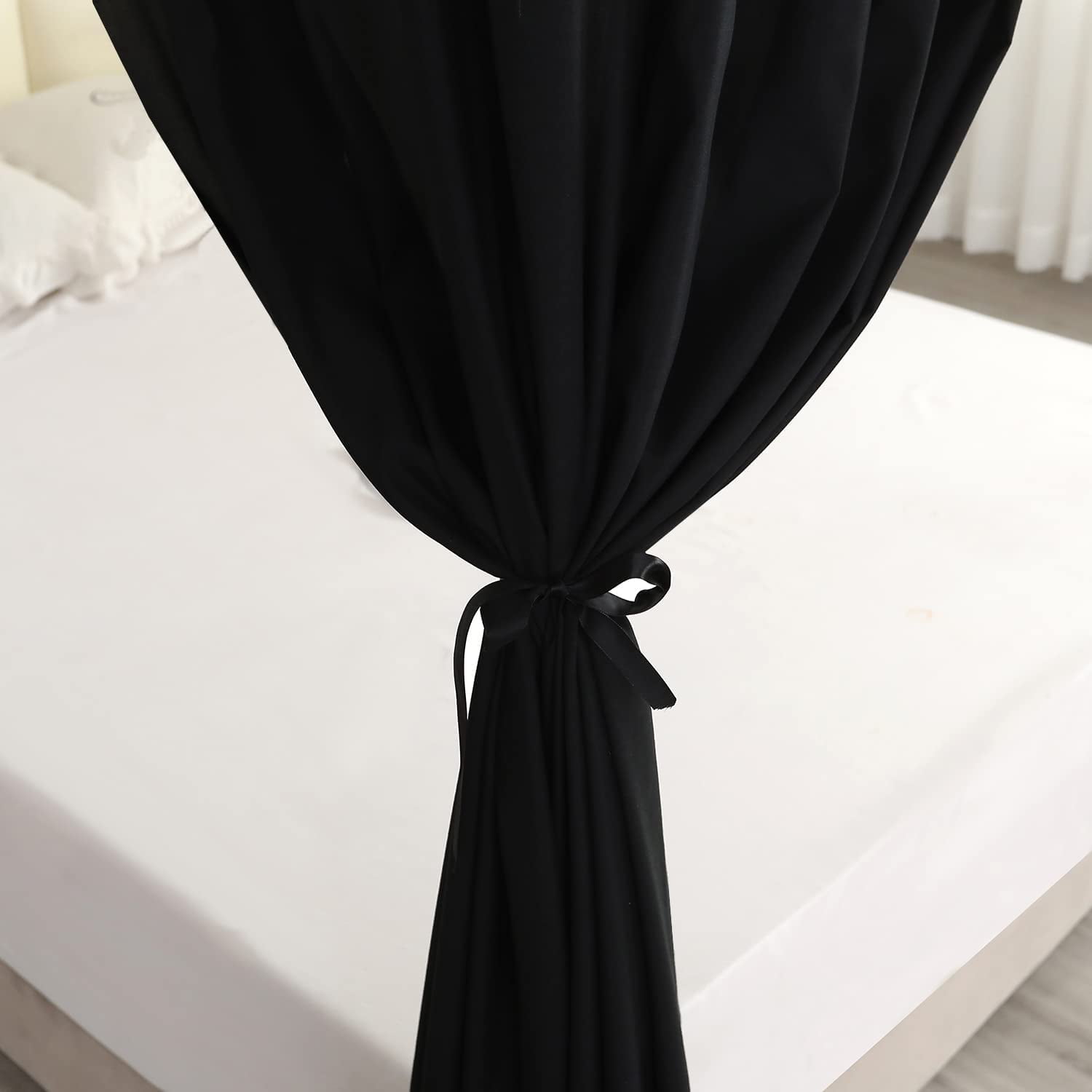 Solid Four Corner Post Canopy Bed Curtain Bed Drapes (Full, Star)